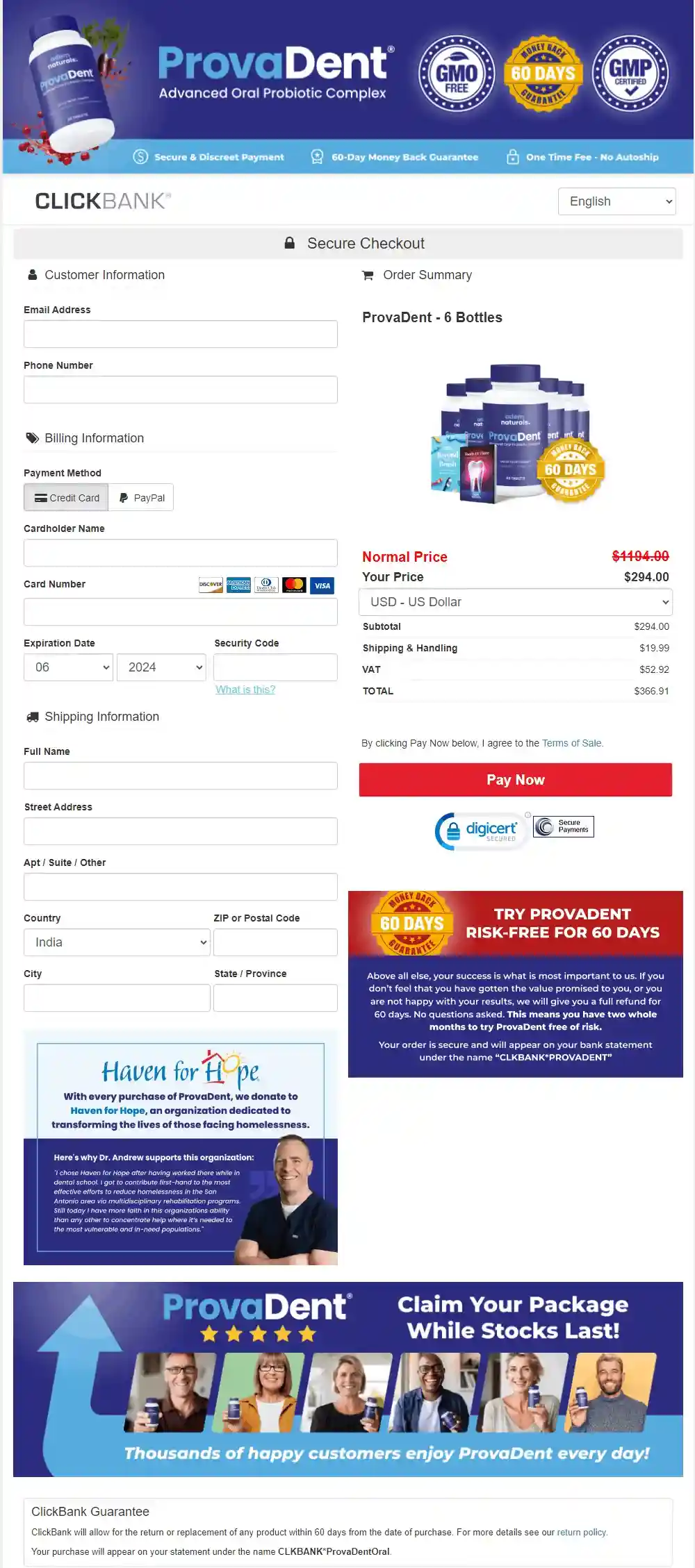 ProvaDent secure ClickBank checkout page